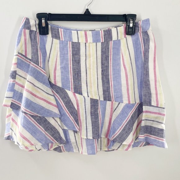 Parker multi stripe Ruffle Linen mini skirt NWT - Picture 2 of 8